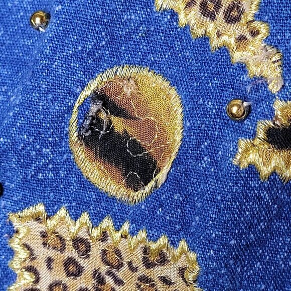 CZ Club Z Womens Blue Denim Animal Patchwork Studded Button up VTG 22 24 - Picture 10 of 12